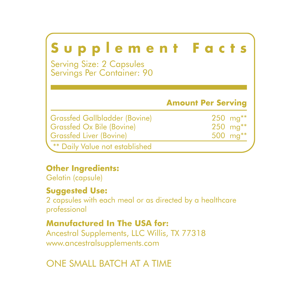 Ancestral Grass Fed Gallbladder w/ Ox Bile and Liver