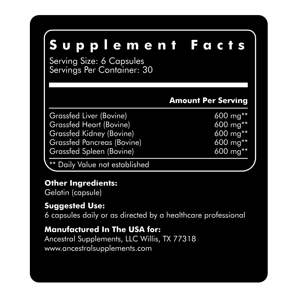 Ancestral Grass Fed Desiccated Beef Organs